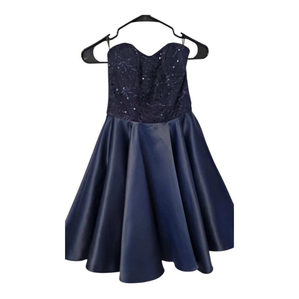 Blue Strapless Sweetheart Fit and Flare Dress